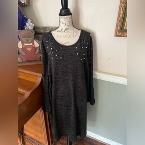 TACERA Black Gray Size 3X Dress Stretch Long Sleeve Faux Pearl
Beads